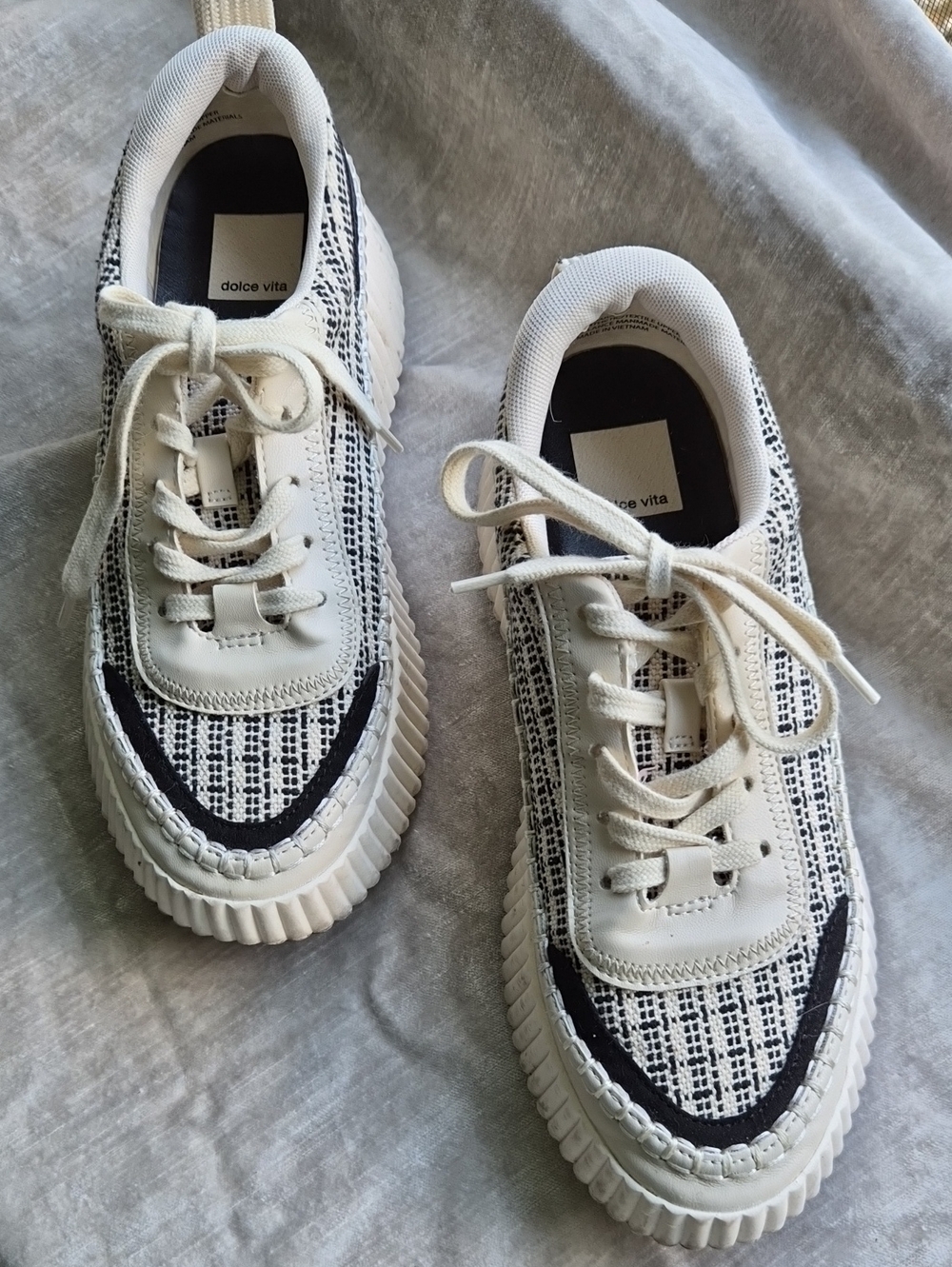 Dolce Vita White & Black Lace-Up Sneakers